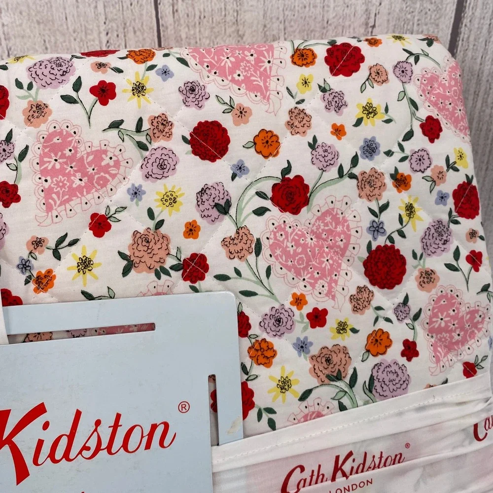 Cath Kidston Floral Heart Quilt Set Twin Pink Cotton Percale Bedding Cottagecore